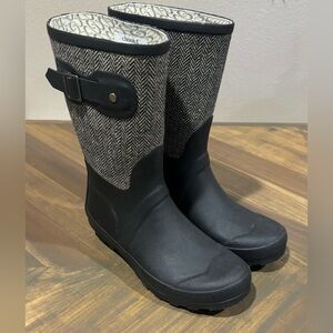 Chooka Women's Waterproof Mid Cafe Racer Herringbone Rain Boot 6 US Black